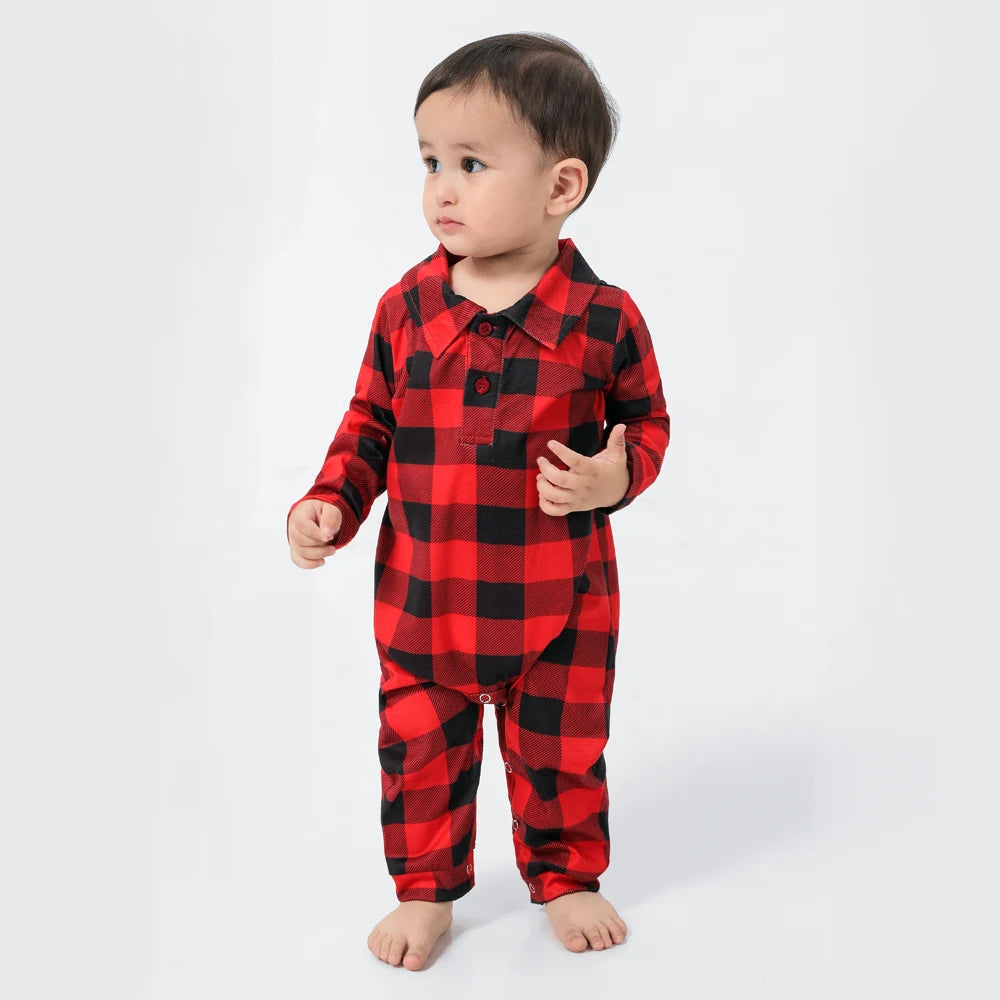 Christmas Family Pajamas Plaid Print Mother Father Kids Matching Full Sleeve, Button Shirt, Child's Set or Gown