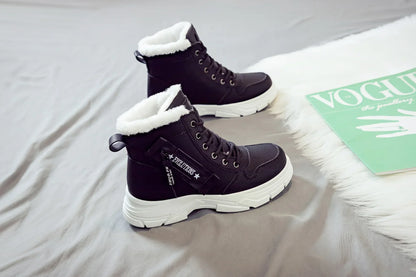 Short Snow Boots, Anti‑Slip, Warm Fur Lined, Lace-Up Casual Ankle Boots, Come in Black, White, Tan