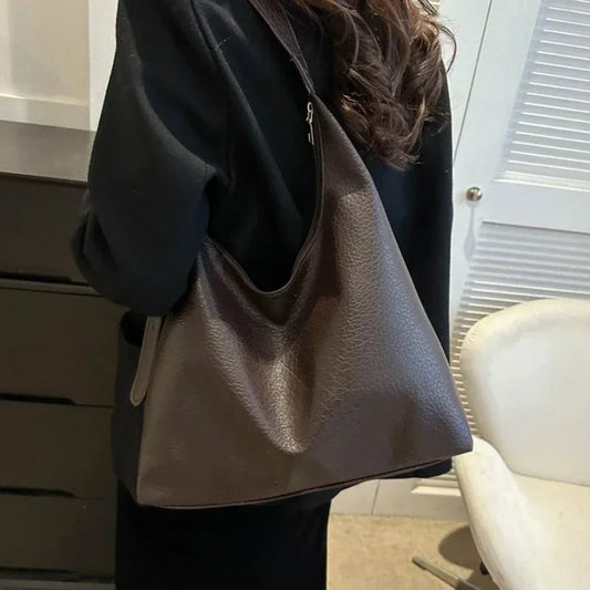 Leather Tote Bag Large High Capacity Shoulder Bag, White, Dark Brown, Reddish Tan, and Black