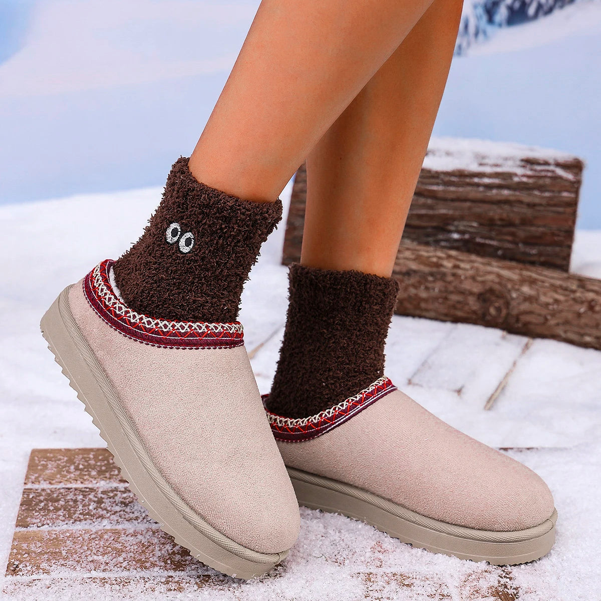 Warm, Thick Cashmere Soles Without Heels, Half Slipper Sizes 9 to 11