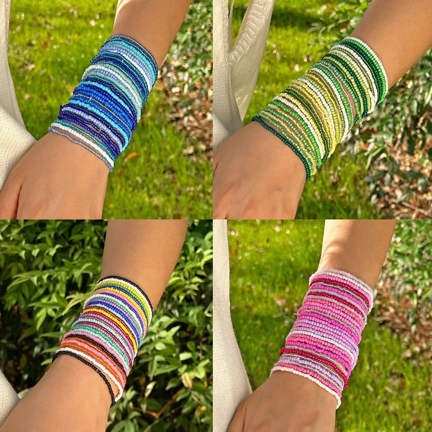 Bohemian Style Beaded Bracelets Set, Colorful Beads, Stretchy Strand Chain, Stacked Bracelets