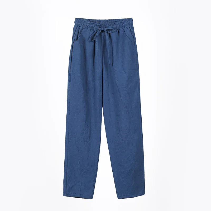 Cotton Linen Blend in 5 Different Solid Colors, Elastic Waist with Tie