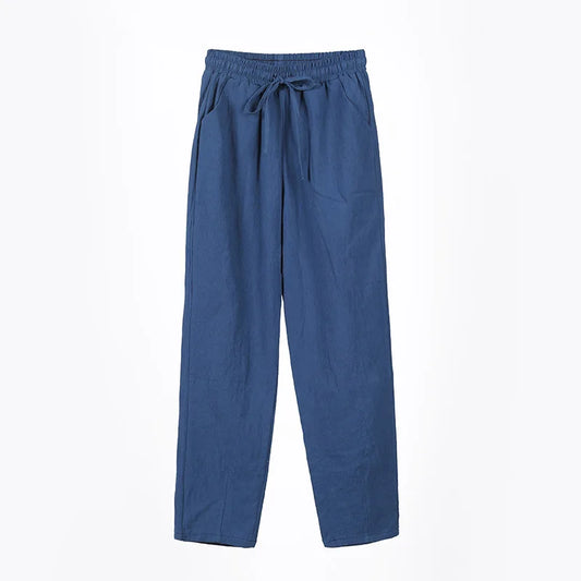 Cotton Linen Blend in 5 Different Solid Colors, Elastic Waist with Tie