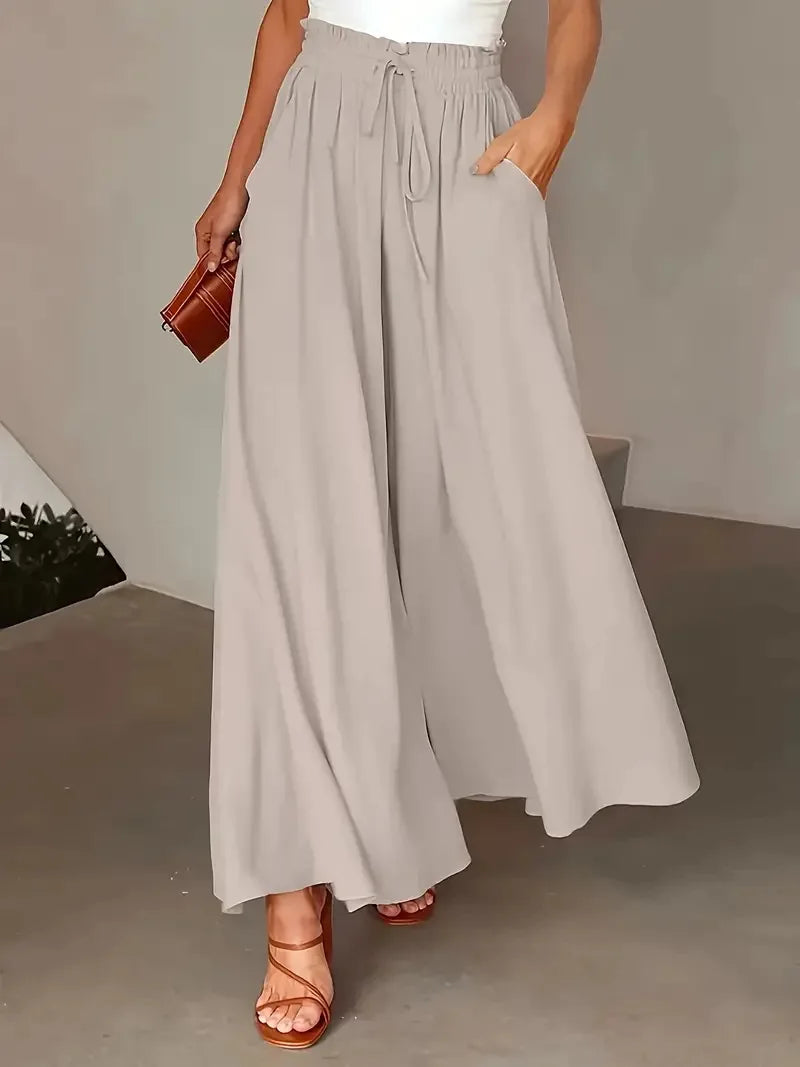Bohemian Extra Wide-Leg Pants with Elastic Waist  Available in Sizes S to 2XL