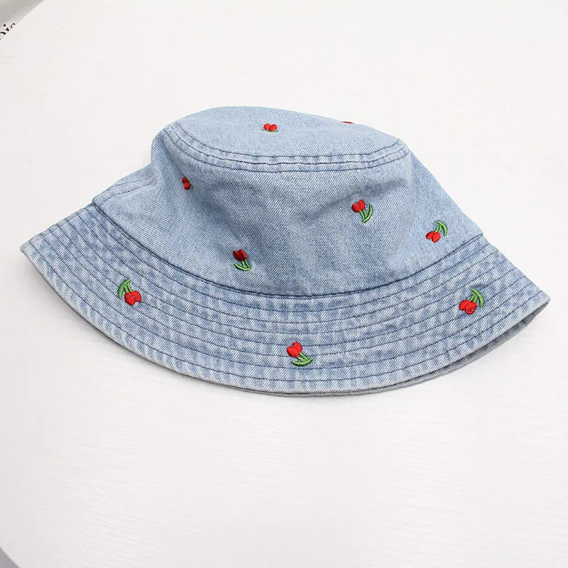 Washed Denim Embroidered Watermelon, Bows, and Cherries to choose from in various colors!
