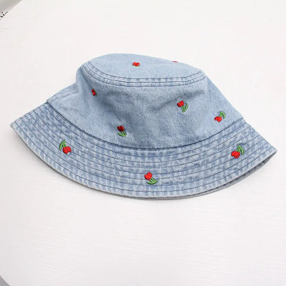 Washed Denim Embroidered Watermelon, Bows, and Cherries to choose from in various colors!