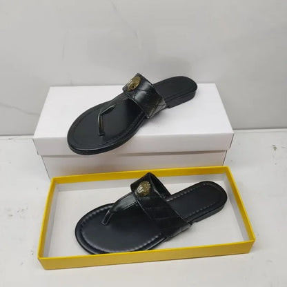 Plus Size Slippers Color-Blocked or Solid Black, Flip Flops