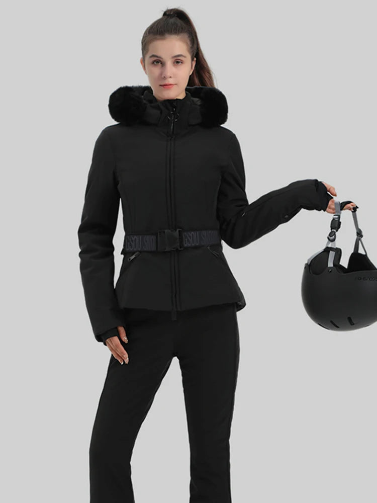 Warm Windproof Hooded Ski Jacket in 8 colors, including Black and White Houndstooth. Ski Pants Sold Separately