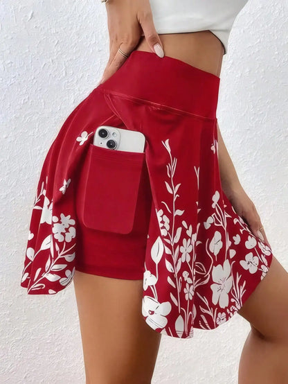Plus Size 1XL-5XL  High-Waisted Skorts Phone Pocket Simple Floral Print