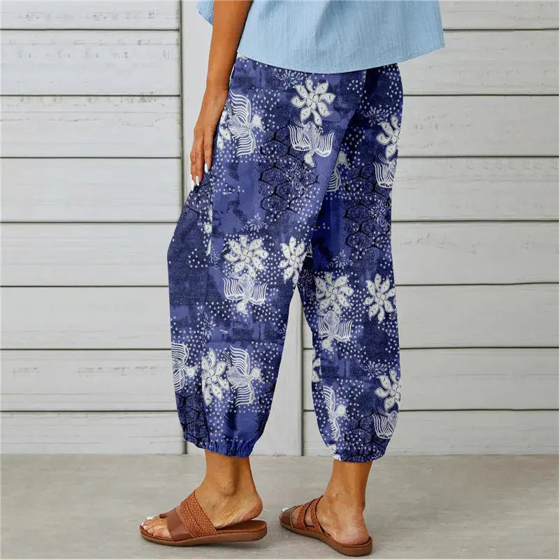 Boho Tie Dye Print Harem Pants in 8 Designs - Elastic Drawstring Waist Casual Cropped Trousers