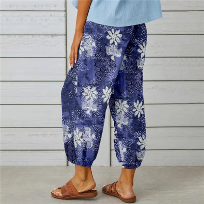 Boho Tie Dye Print Harem Pants in 8 Designs - Elastic Drawstring Waist Casual Cropped Trousers