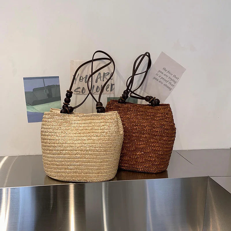 Casual Straw Woven Shoulder Bags, Handmade Wicker Handbags in 3 colors
