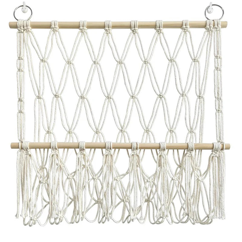 Boho Hand-woven Storage Hammock Rack Ideal for Children's Room Plush Toy Storage Display Shelf Home Decor Organizer Mesh Wall Art Tapestry
