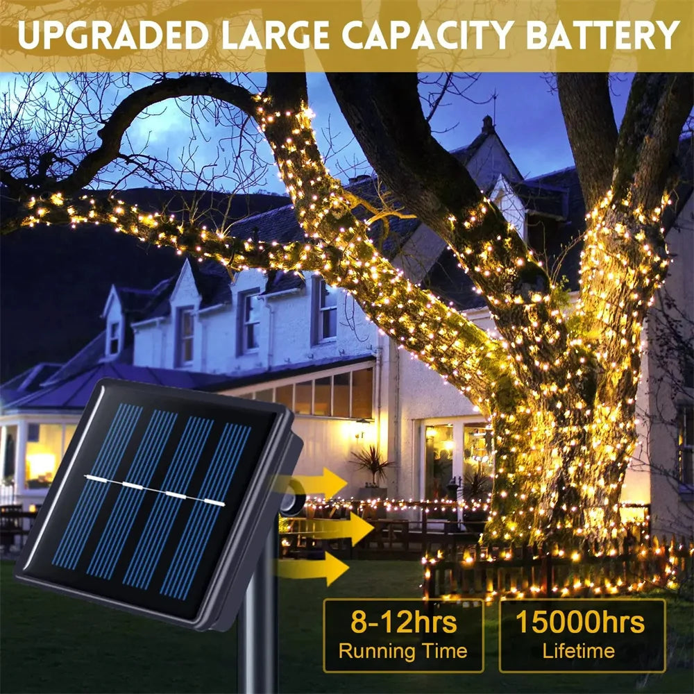Frosted Globe Solar String Lights 100 LED IP65 Outdoor Fairy Lights