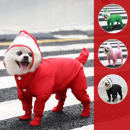 Waterproof Dog Coat with Rainproof Hood, Small Dog Raincoat with Rain Shoes, Overall Jumpsuit