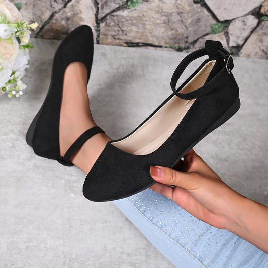 Retro Mary Jane Shoes, Black Low-Top Square-Toe Ankle Strap, Comfortable Soft-Soled Ballet Flats