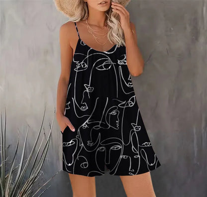 Sizes to 2XL, Boho Bib Shorts, Printed, Sleeveless Jumpsuit, Spaghetti Straps, 11 Different Designs