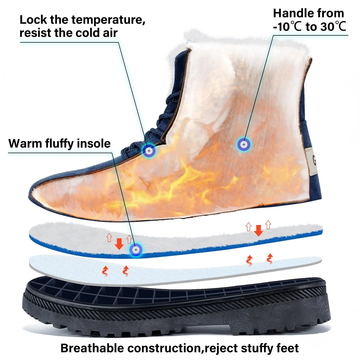 Crestar Winter Snow Boots for Women Warm Fur Lined, Ankle Boots, Lace Up, Non-Slip in Dark and Light Blue, Khaki, Red, and Black