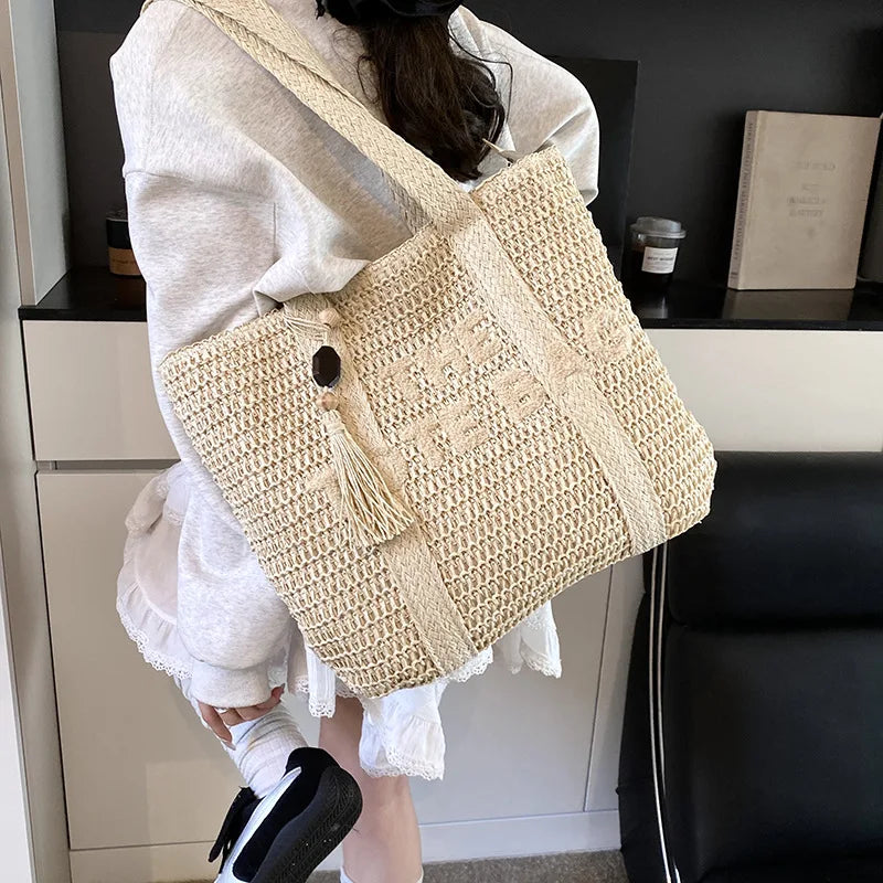 French Style Large Capacity Woven Straw Bag