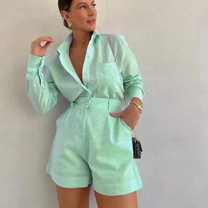 Long Sleeve 2-Piece Shorts and Shirt Outfit.  5 colors