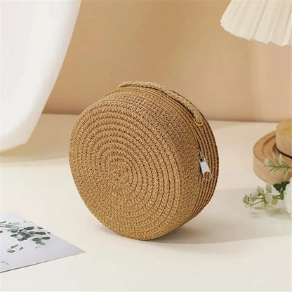 Handwoven Straw Shoulder Bag, Fashion Solid Color Crossbody Purse with Lock Closure