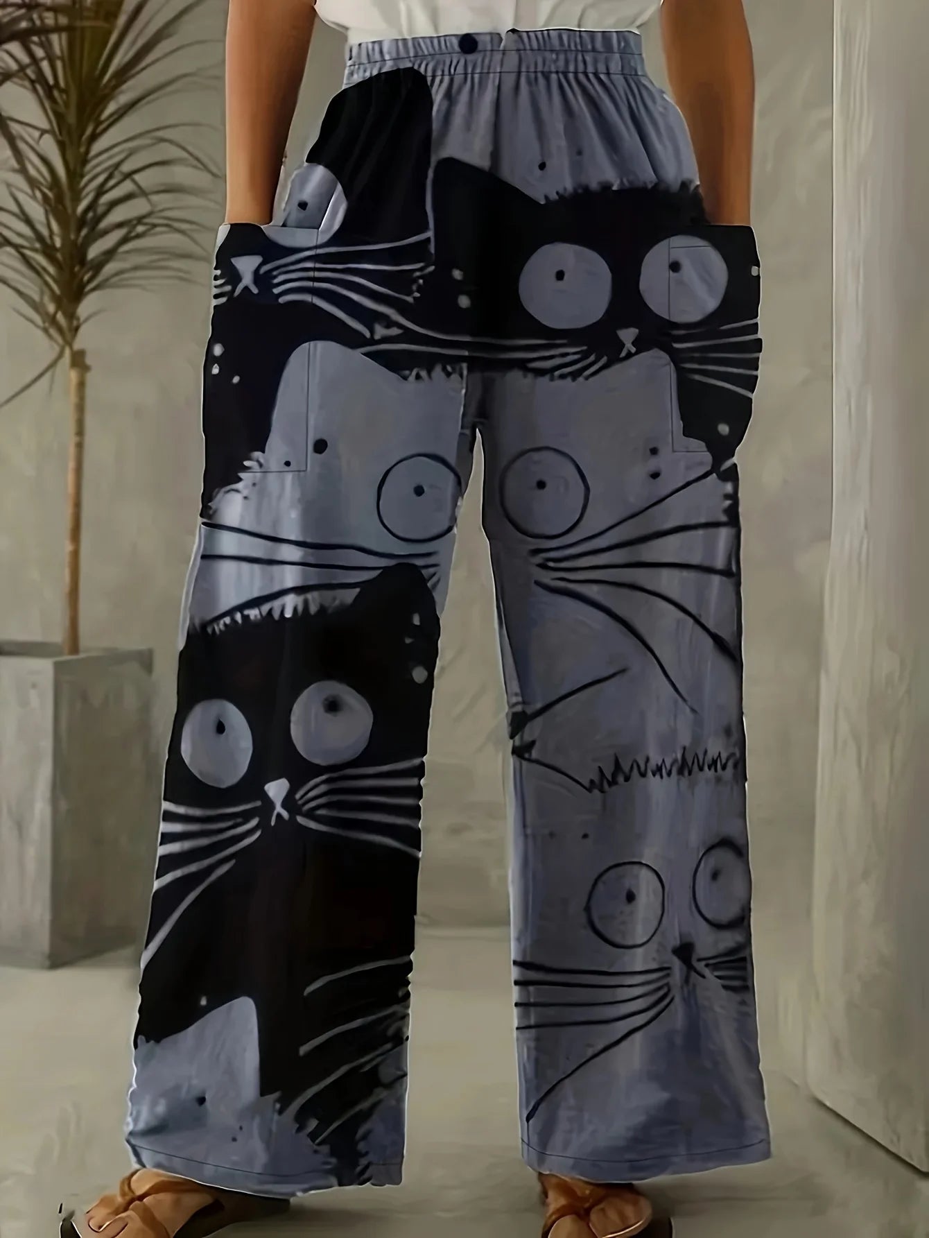Plus Size to 5XL Casual Loose Long Wide Leg with Pockets Elastic Waist