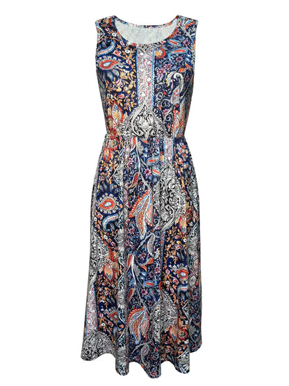 Casual Paisley Print Boho Dress with Tank Top, Knee Length