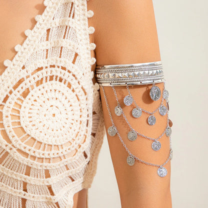 Golden Metal Coin Leaf Arm Cuff