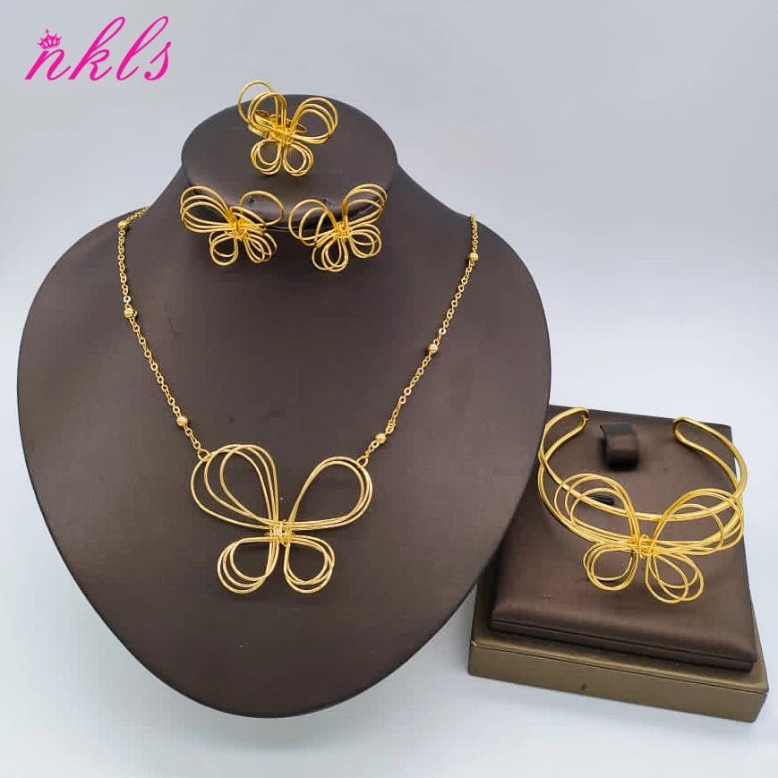 3 Piece matching set Gold Color Necklace, Bracelet, Earrings