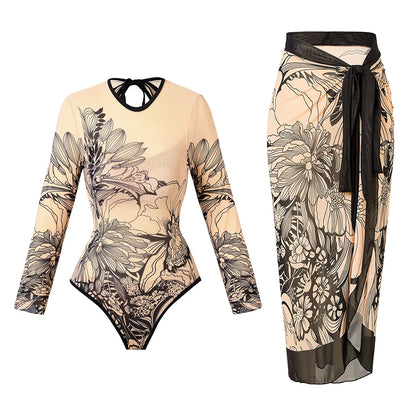 Long Sleeve Sheer Sun Protection One-Piece Swimsuit With Cover-Up. Various other designs