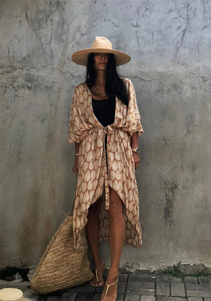 Women's Plus Size Long Cover-up Tie Front Beachwear