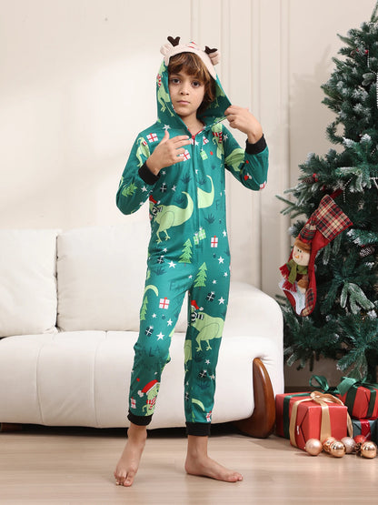 Family Rompers pajamas, hooded, zipper front, long sleeves and long pant legs, Comes in Red and Green
