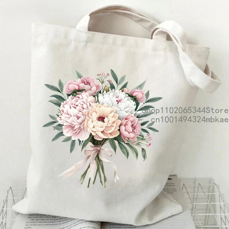 Aesthetics Peony Graphic Canvas Tote Bag . ALSO GREAT FOR GIFT BAG---WHY USE PAPER????