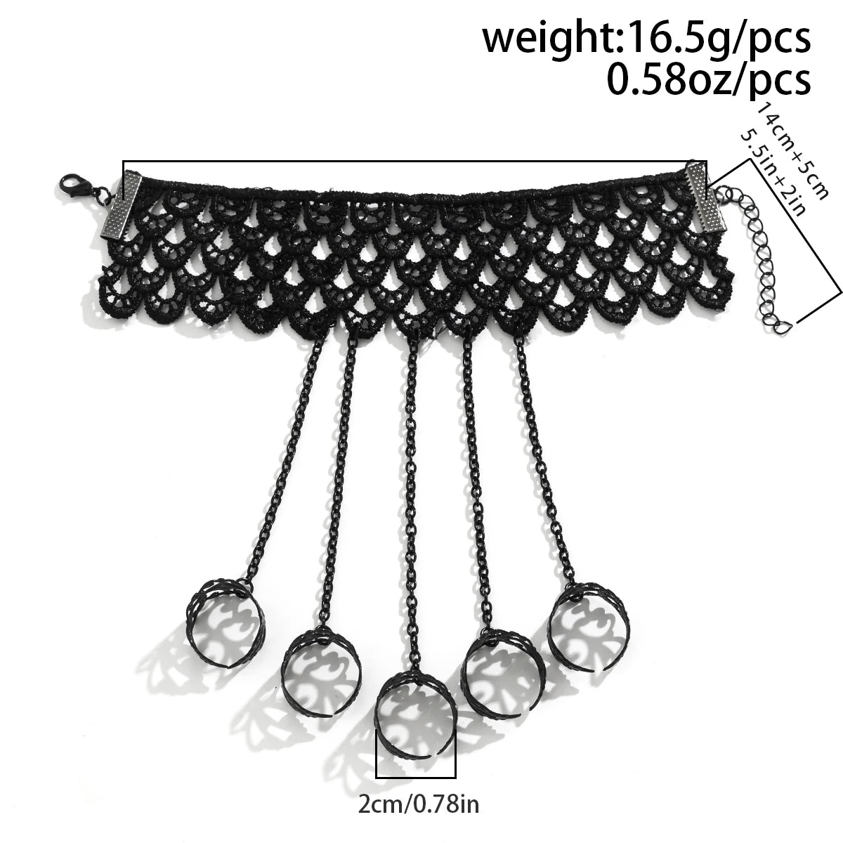 Creative Vintage Black Lace Finger Wrist Chain Rings, Bracelets for Connecting Hand Harness