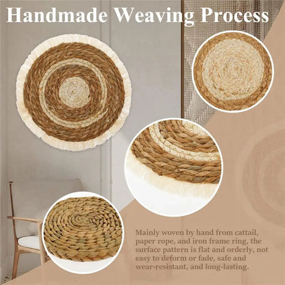 4/7PCS Boho Seagrass Rattan Wicker Handmade Wall Art