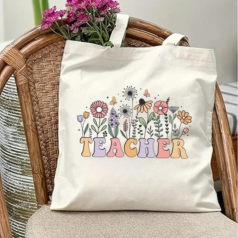 Retro Teacher Canvas Tote Bag "JOY! TEACHERS Change The World" A GREAT GIFT BAG TO PUT YOUR TEACHER'S GIFT IN!!!