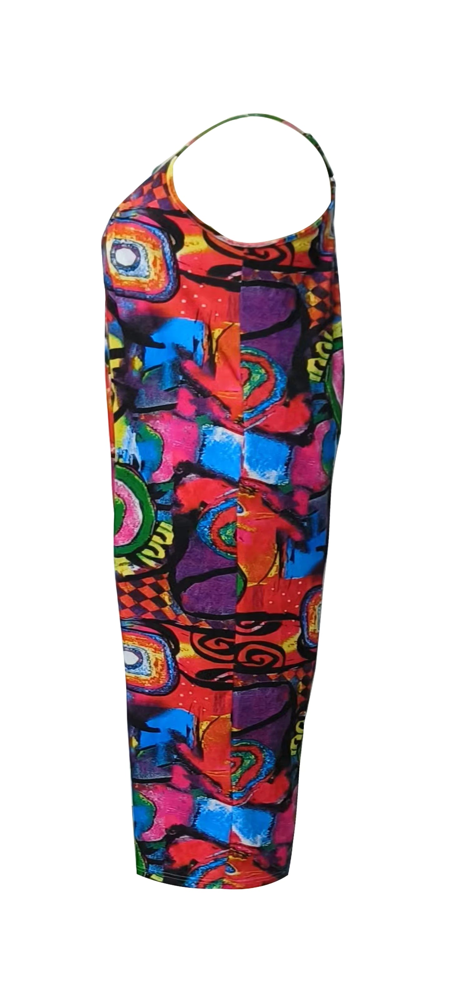 Sizes to 5XL Graffiti Print Jumpsuit Casual Sleeveless Wide Leg With Pockets and Adjustable Spaghetti Straps