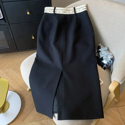 Sizes to 4XL, Straight Black Pencil Suit Skirt, Zipper and button closure and 2 front Pockets