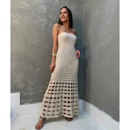 Knitted Hollowed-Out Bandeau Dress Cover-Up. Various Colors