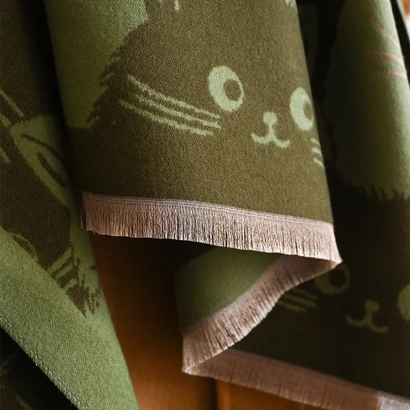Cute Cat Ladies' Jacquard Pashmina Cashmere Scarf Thick Warm