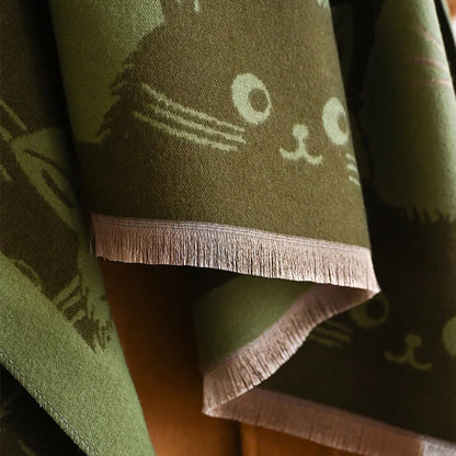 Cute Cat Ladies' Jacquard Pashmina Cashmere Scarf Thick Warm