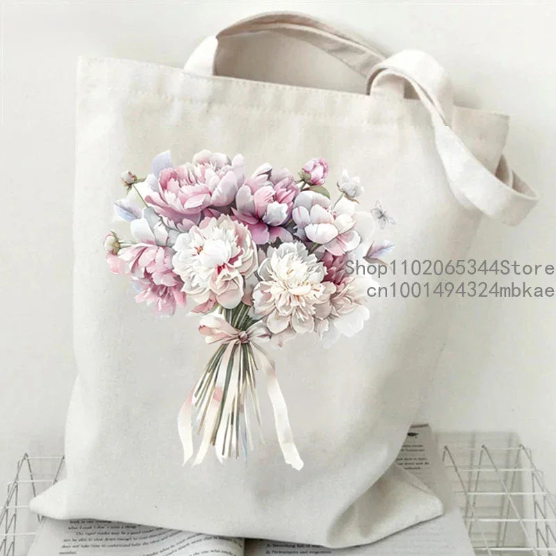 Aesthetics Peony Graphic Canvas Tote Bag . ALSO GREAT FOR GIFT BAG---WHY USE PAPER????