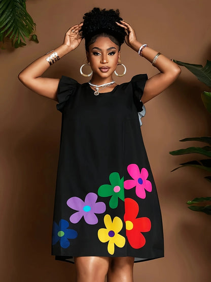 Sizes to 4XL  Cute Florals, Wide Sleeved, Loose Comfy, Knee Length Dress