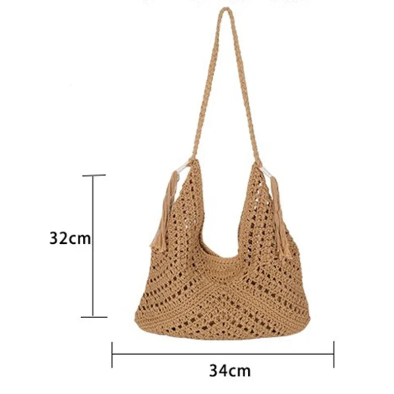 Boho Crochet Shoulder Bag with Tassels