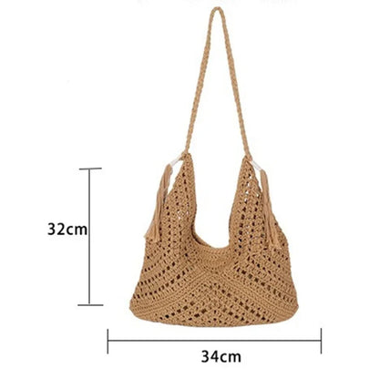 Boho Crochet Shoulder Bag with Tassels