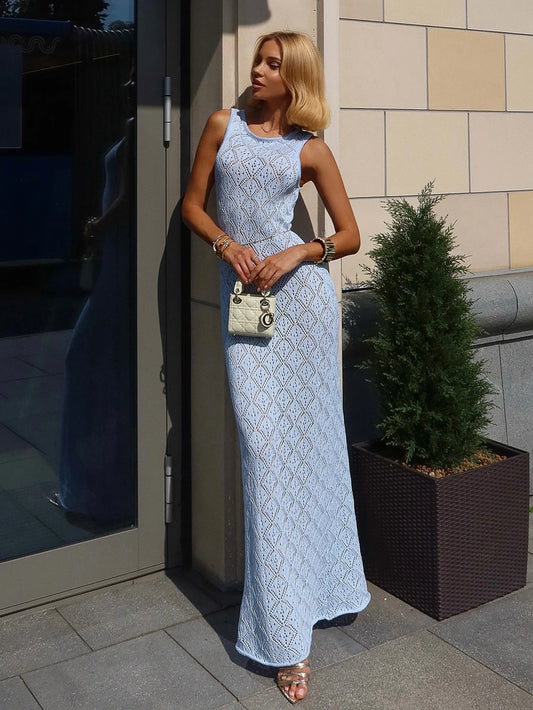 Sexy Knit Maxi Dress Women's Casual Sleeveless Slimming