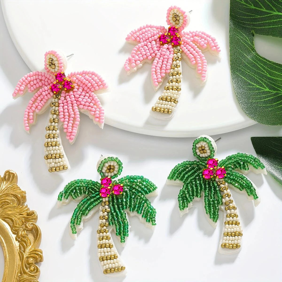 Fun Bohemian Handmade Beaded Coconut Trees and Cactus