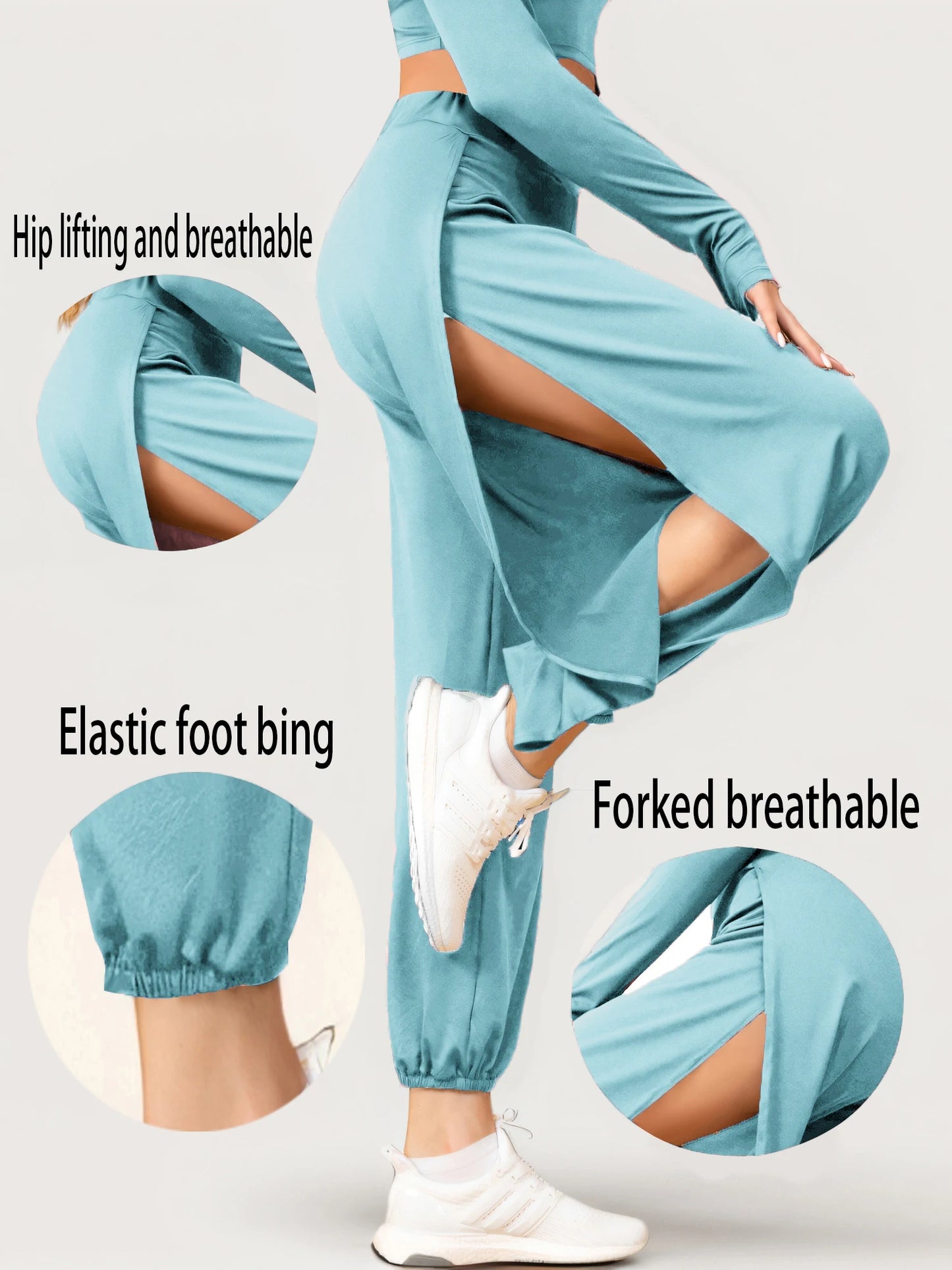 Boho Pants Elastic Waist Women's High Split Hippy Casual Pants, High Waisted
