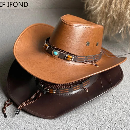 Faux Leather Western Cowboy Hats For Men and Women