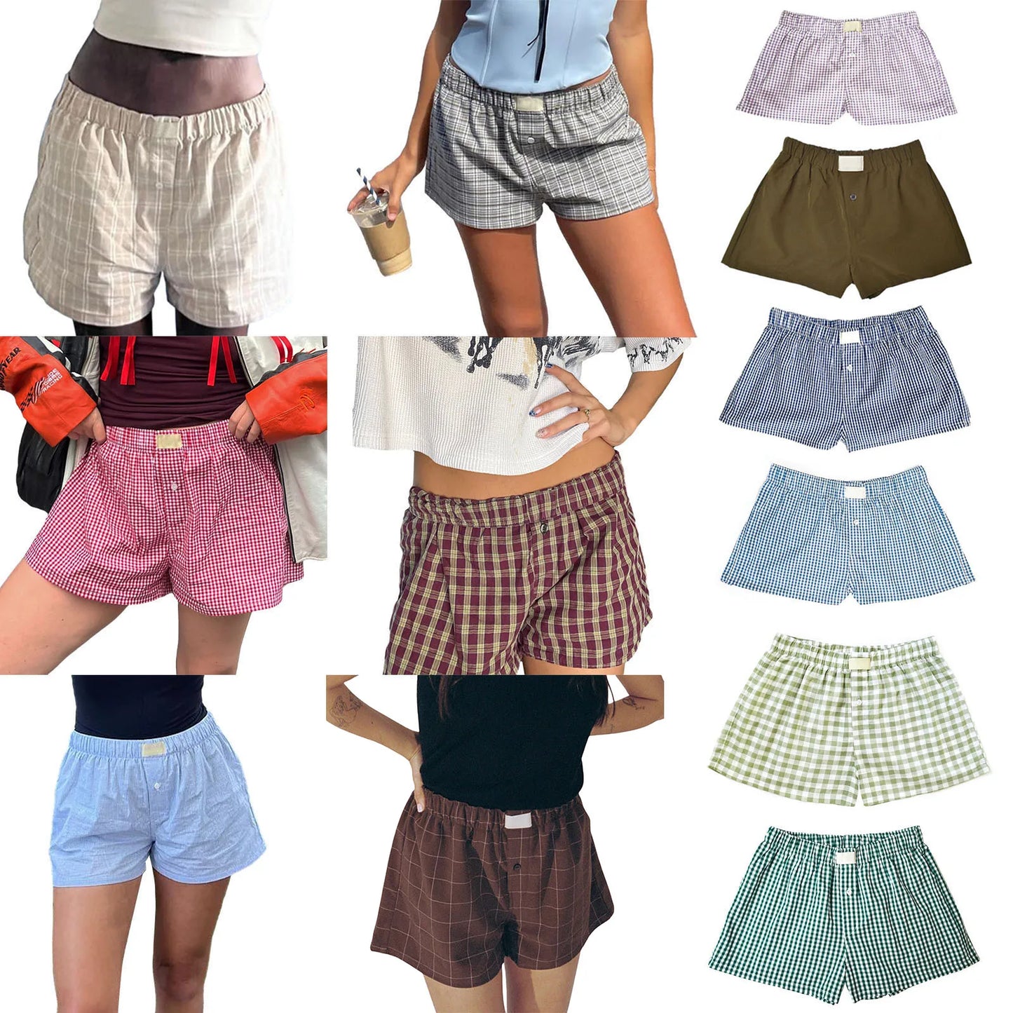 Retro Plaid Print Elastic Low Waist Button Front Loose Boxers